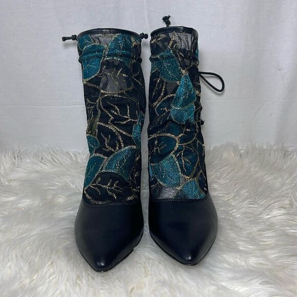 Ashro Black Heeled Mesh Gladiator Lace Up Faux Booties Sz 11 - Picture 2 of 6